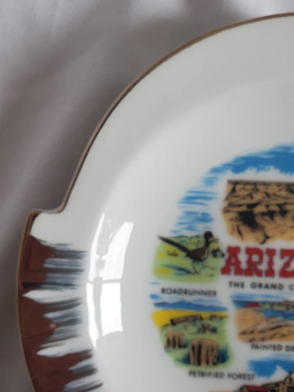 Arizona The Grand Canyon State Vtg Souvenir Decorative Ashtray Plate Gold Trim